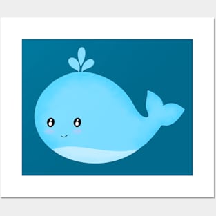 Cute Kawaii Blue Whale Posters and Art